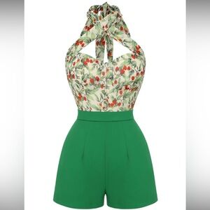GREEN 1950S STRAWBERRY HALTER ROMPER - RetroStage - New